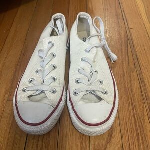 White Low-Top Sneakers with Red Trim